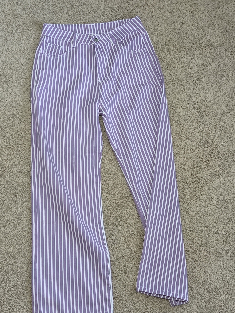 Women's Lavender Striped Wide-Leg Jeans
